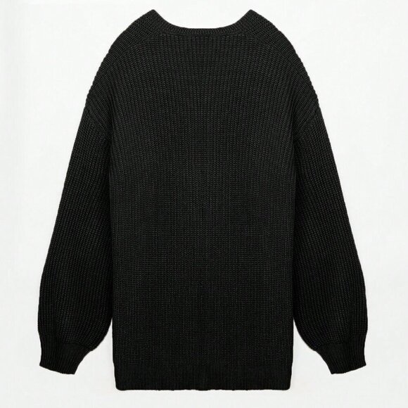 Black Casual Women's Drop Shoulder Open Front Cardigan - Picture 6 of 8